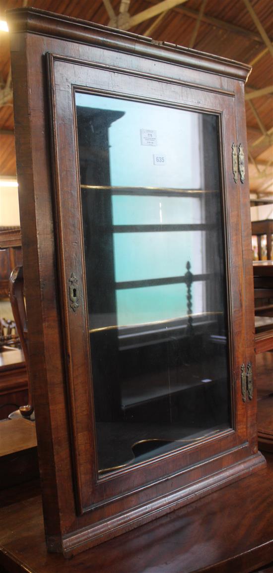 Walnut glazed hanging corner cupboard(-)